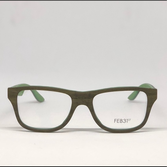 FEB31st Green Wood Eyeglasses w/case // 52 18 140 - Picture 1 of 7